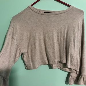 Cropped Sweater with Ruffled Bottom on the Sleeves